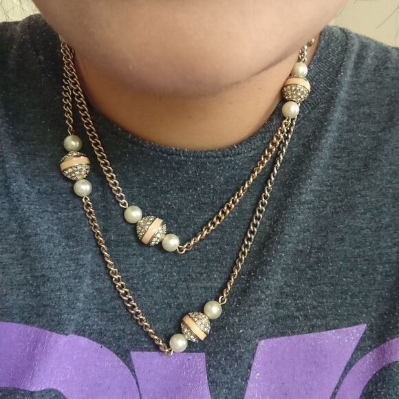 J. Crew faux pearl peach pave gold tone necklace - Picture 9 of 9